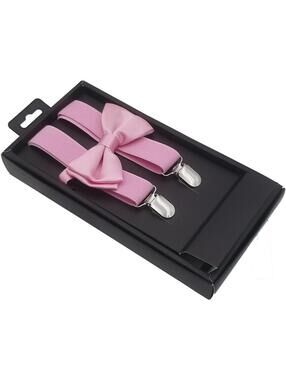 Elastic & Adjustable Suspender & Bow Tie Set for Boys Girls Children -Light Pink